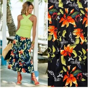 Soft Surroundings Tropical Forest Floral Butterfly Flowy MIDI Skirt Tall Large